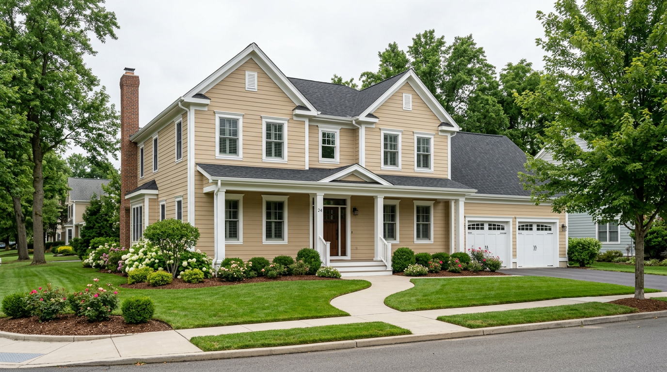 The same home after a full exterior repaint with fresh siding colour and crisp white trim