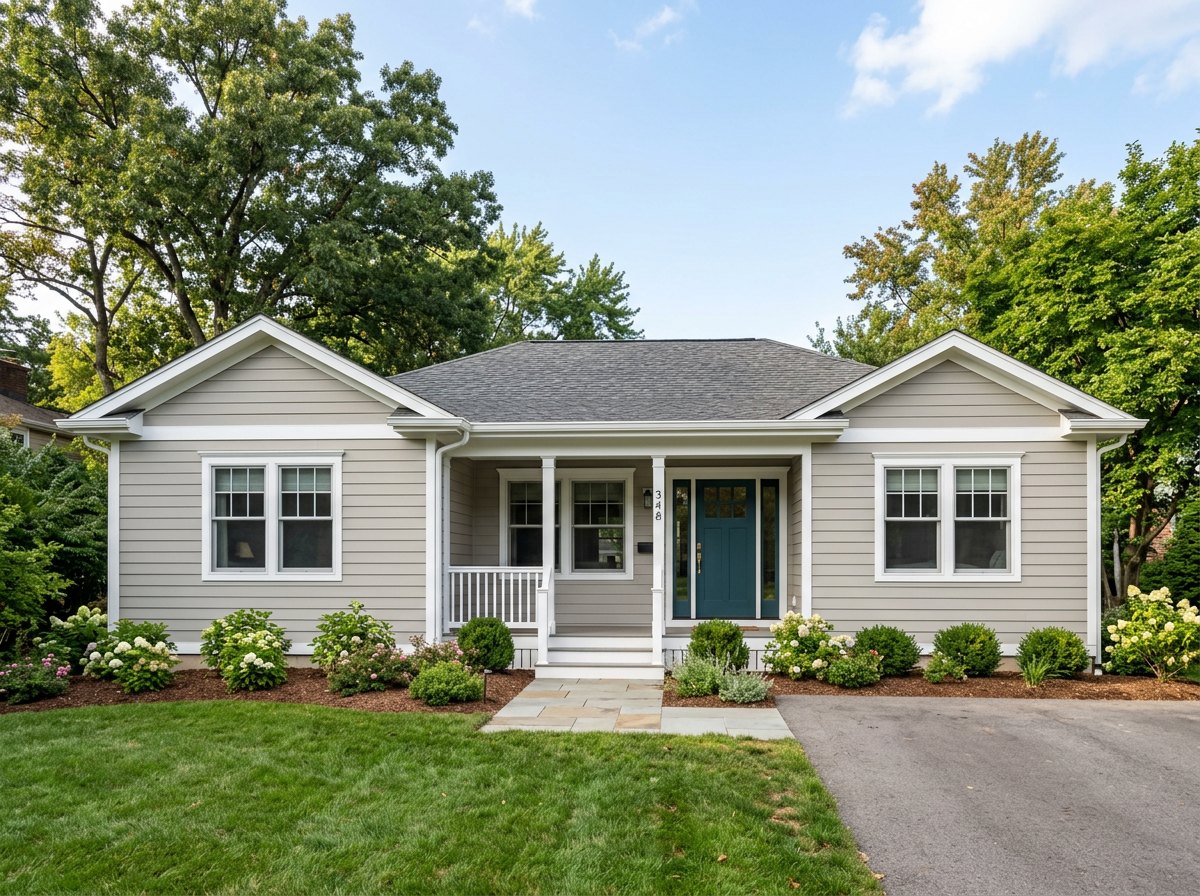 Single-story ranch home with fresh siding paint and crisp trim, an example of exterior house painting