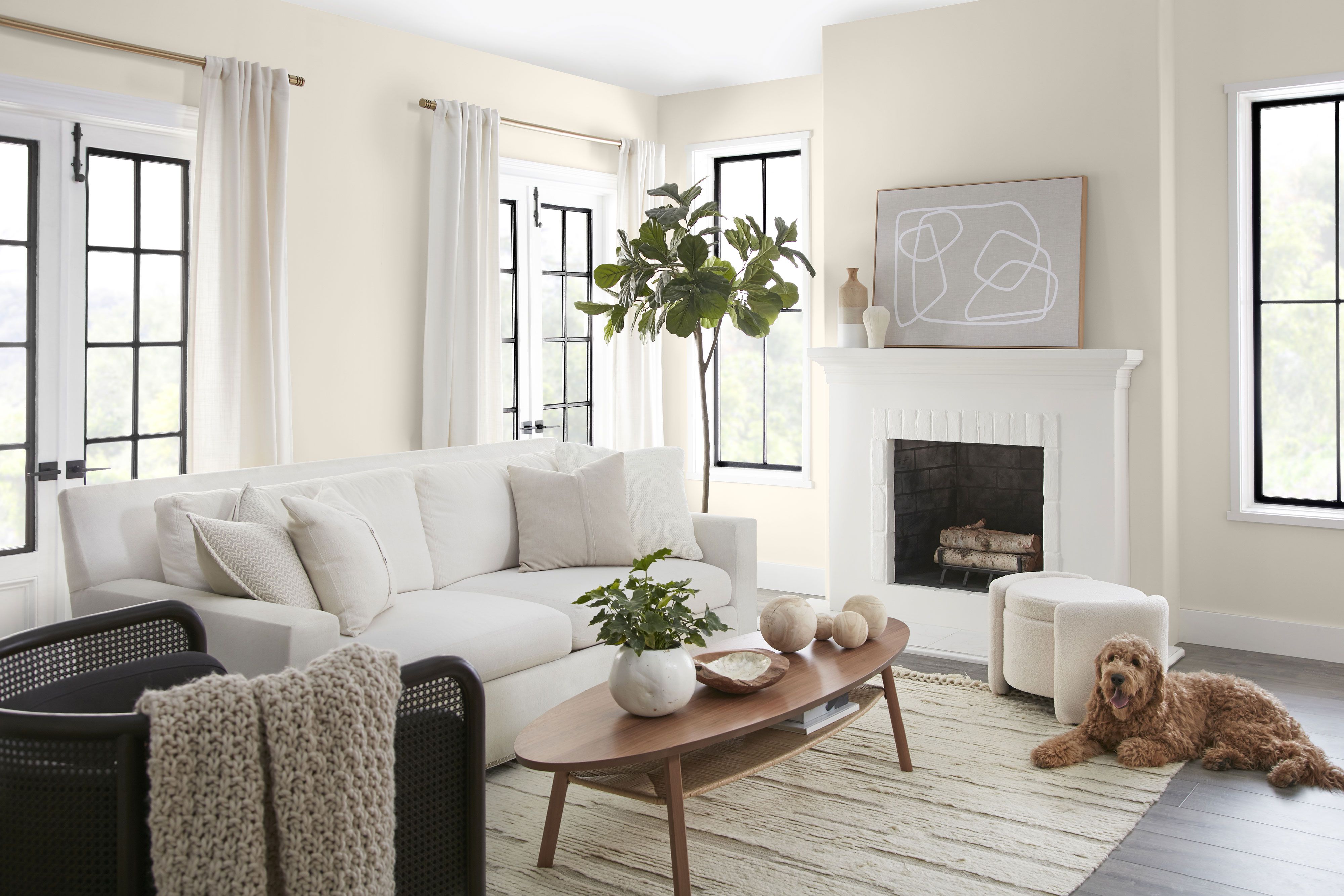 Living room with a freshly painted wall finish and natural daylight, an example of residential interior painting