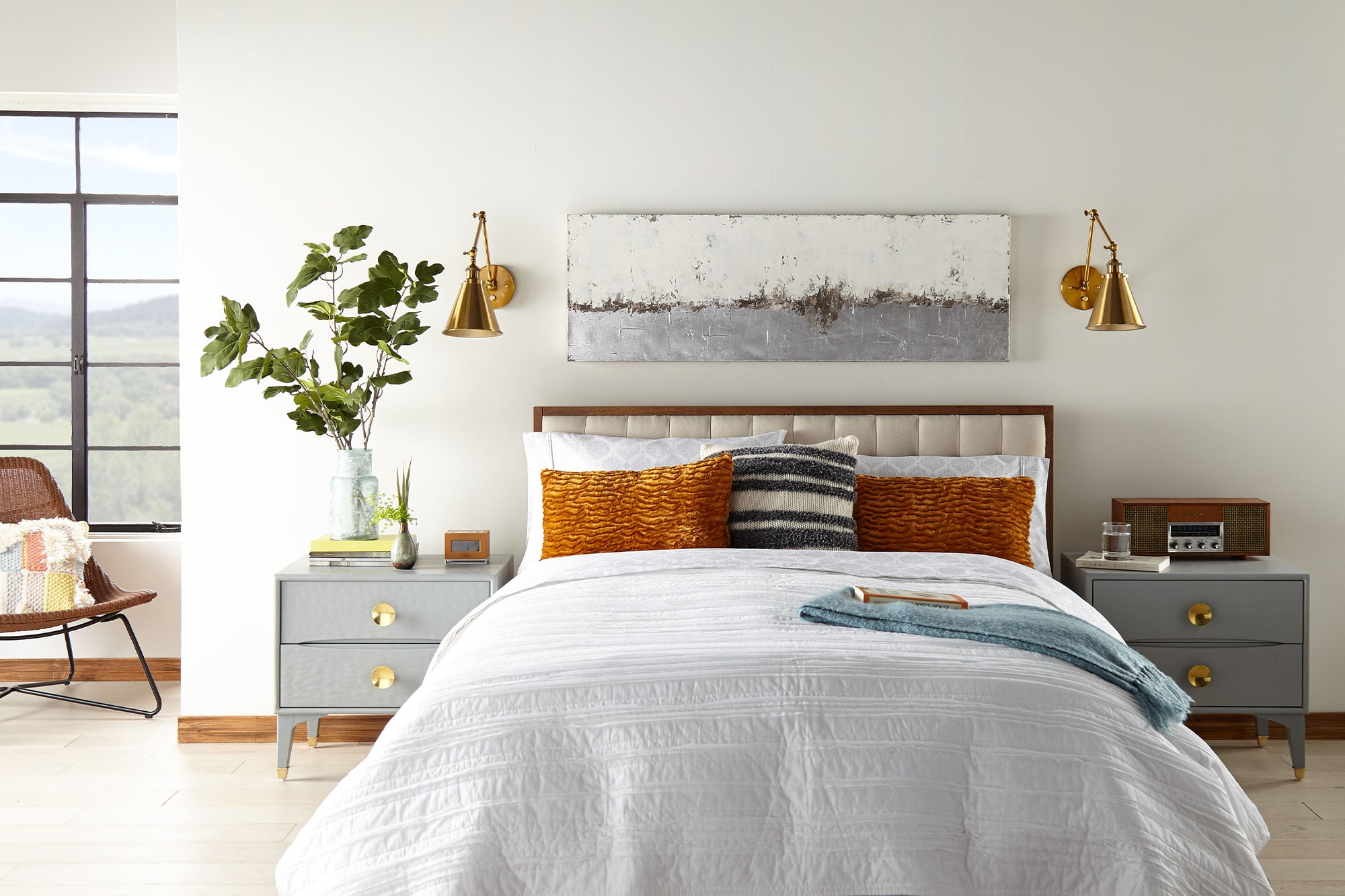 Bedroom with newly painted walls and clean edges around the ceiling line